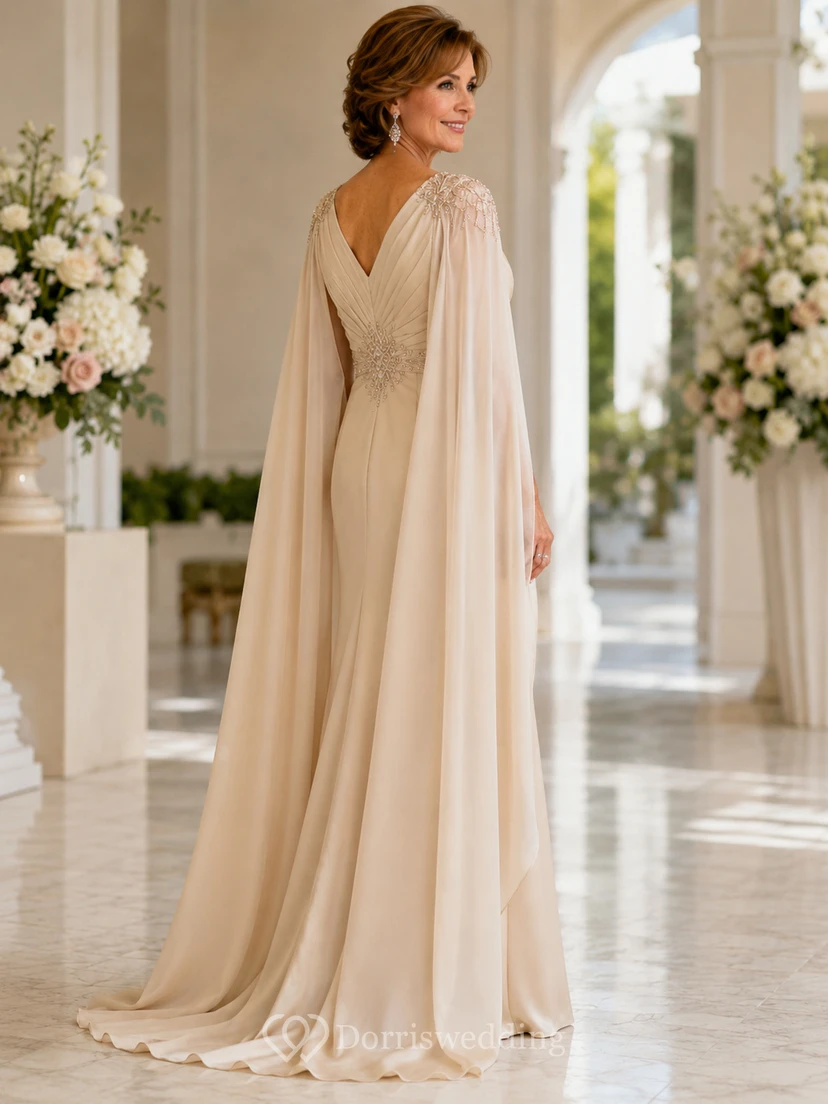 Etuikleid aus Chiffon mit V-Ausschnitt, langen Ärmeln und Cape view 2