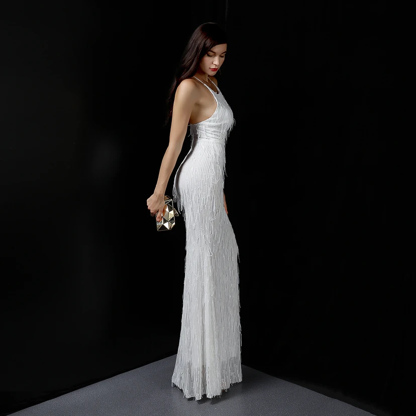 Vestido de noche elegante con borla de hilo de seda de poliéster y lentejuelas estilo cola de pez para banquetes, reuniones y eventos. Ideal para anfitriones. Modelo de coche. Otoño. view 5