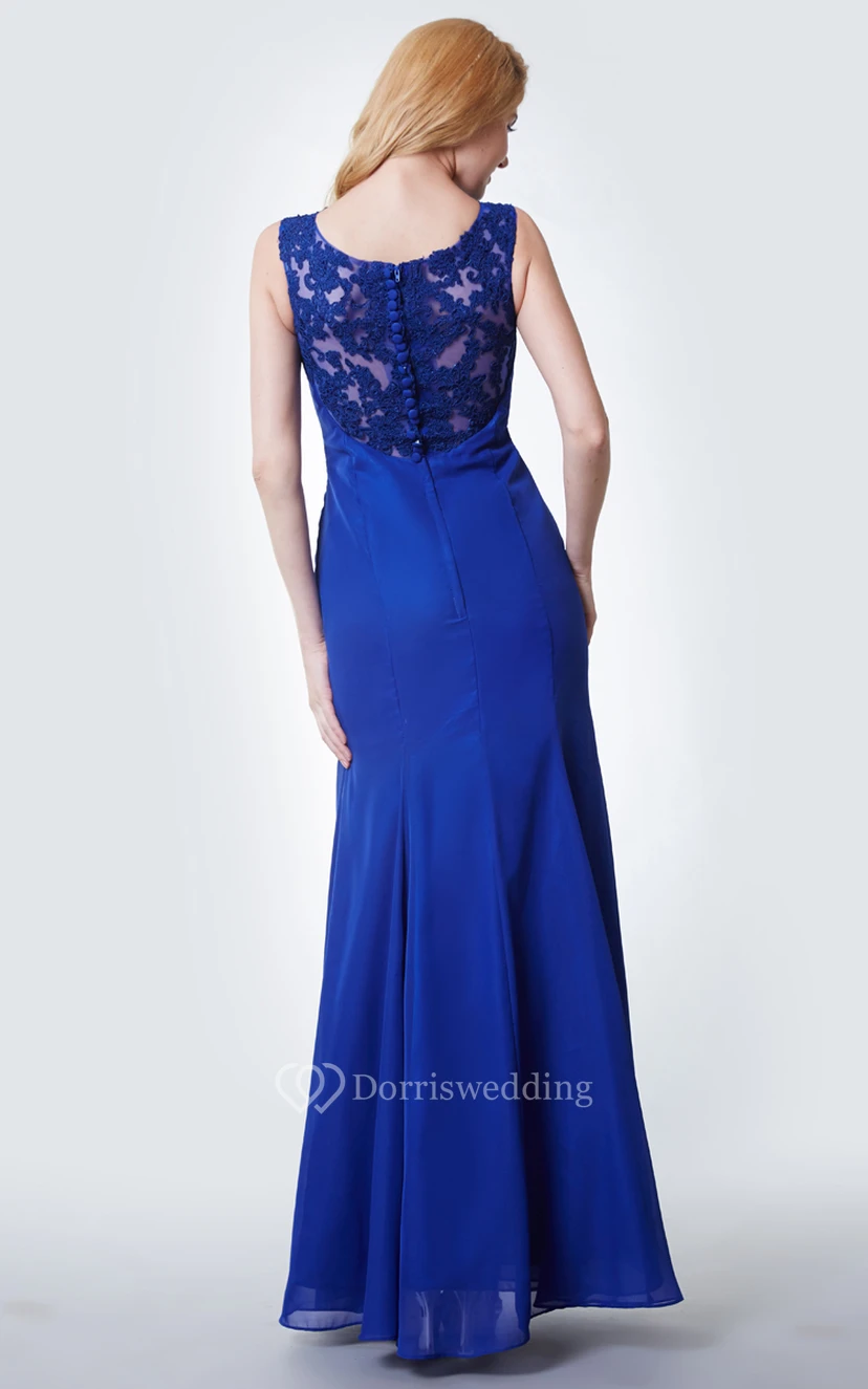 Lace Cap-sleeved Mermaid Long Chiffon Dress With Illusion Back view 3