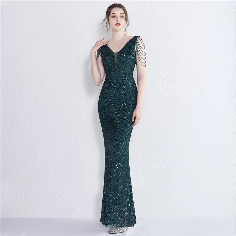 Paillettenbesetztes Meerjungfrauenkleid für Auftritte, Internet-Promi-Events, Bankette, Automodelle, Etikette, Abendkleid view 43