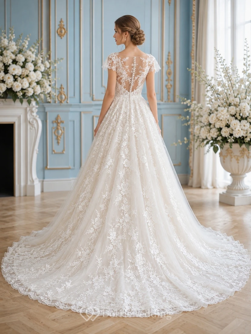 A-Linien-Brautkleid mit Bolero und Schleppe, festlich view 2
