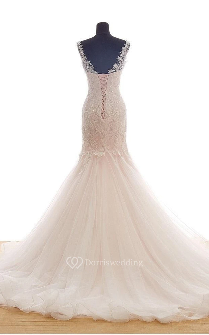 Mermaid Scoop Sleeveless Draping Bridal Dress view 2