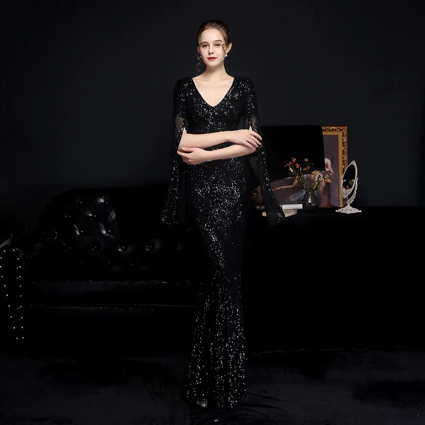 Robe de soirée élégante à sequins, longue, cintrée et sirène, idéale pour les réceptions et les célébrités. view 10