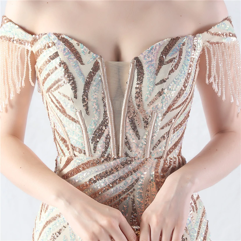 Palace Herringbone Waist Strap Heavy-Crafted Beaded High-End Evening Dress view 48