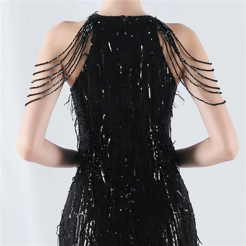 Tassel Sequined Halter Neck Beaded Sexy Hip-Wrapped Nightclub Short Dress view 25