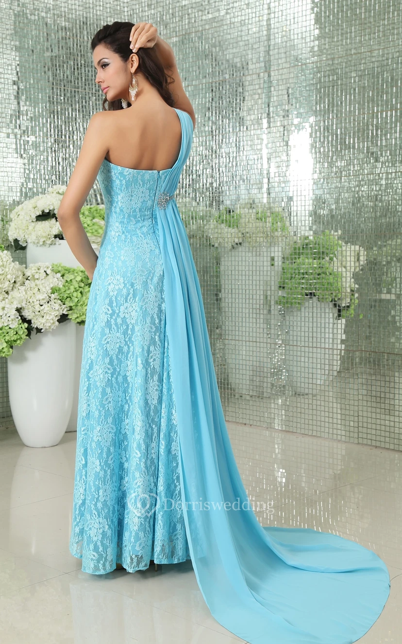 Unique Asymmetrical Style Lace Meets Chiffon A-Line Gown view 6