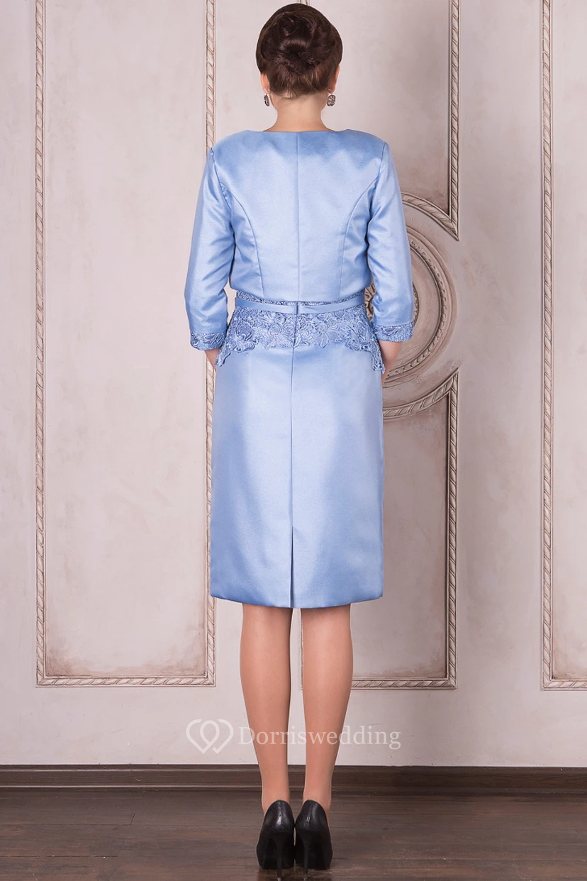 Pencil Knee-Length V-Neck Half Sleeve Appliqued Satin Mother Of The Bride Dress view 2
