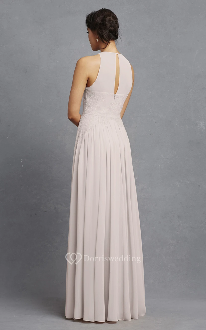 Sleeveless Long-Chiffon Dress With Lace Appliques view 8
