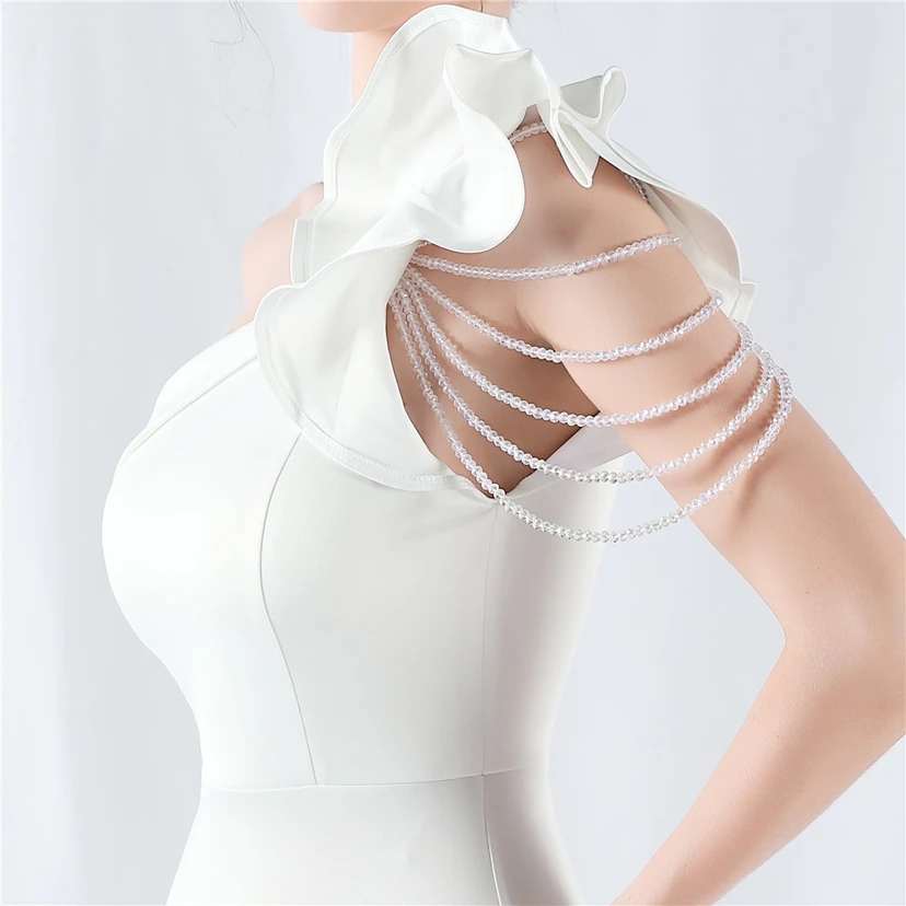 Vestido de noche con cuello oblicuo, hombros con estampado de hojas de loto, bordado artesanal y diamantes, ideal para la celebración de la reunión anual. view 58