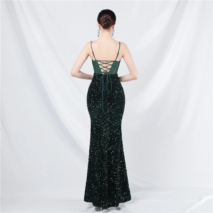 Vestido de noche pesado, estilo palacio, chaleco con diseño de espina de pescado, cintura con bordado de diamantes, flores, hombros descubiertos y tirantes. Vestido de alta gama. view 38