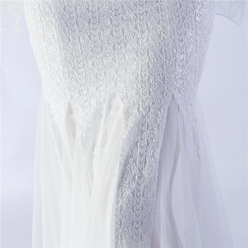 Vestido de noche con lentejuelas, bordado de malla encriptada, estilo artesanal de seda de pez y borde ondulado. view 27