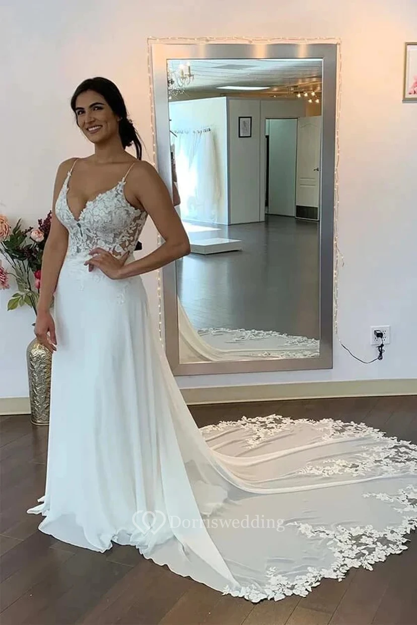 Vestido de novia informal de gasa sexy de talla grande con tirantes finos view 3