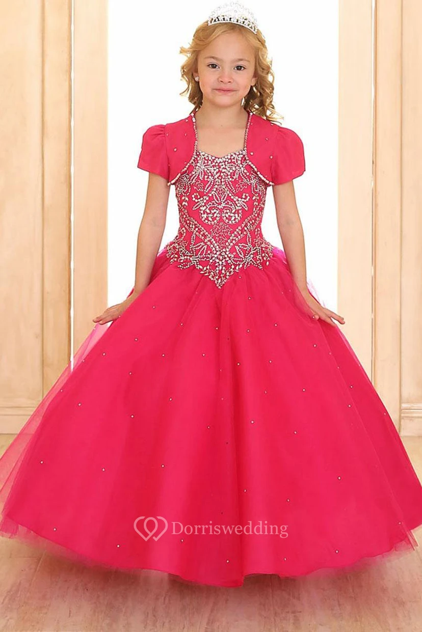 Tiered Beaded Tulle&Lace Flower Girl Dress With Corset Back