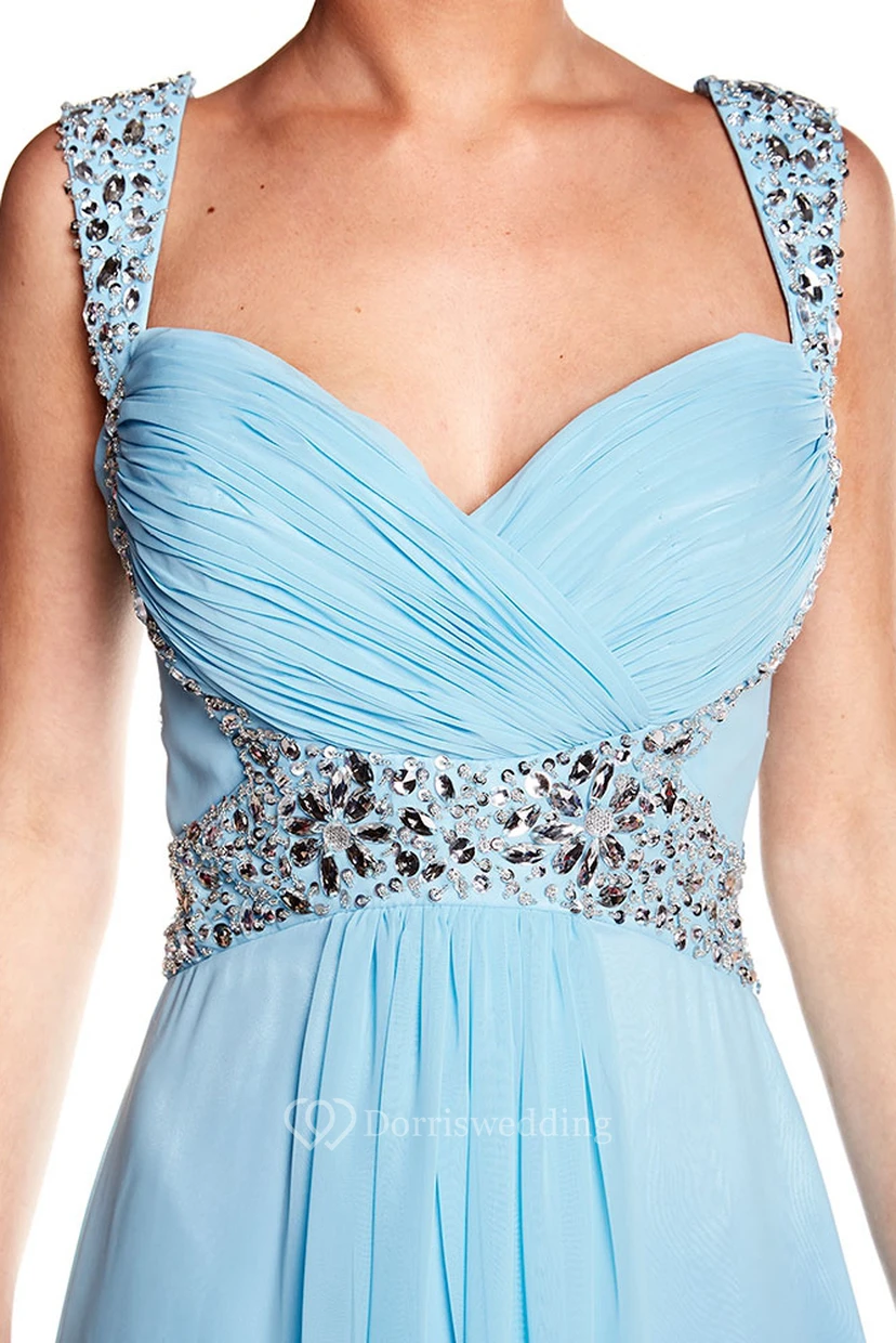 Sleeveless Strapped Criss-Cross Chiffon Prom Dress With Beading view 3