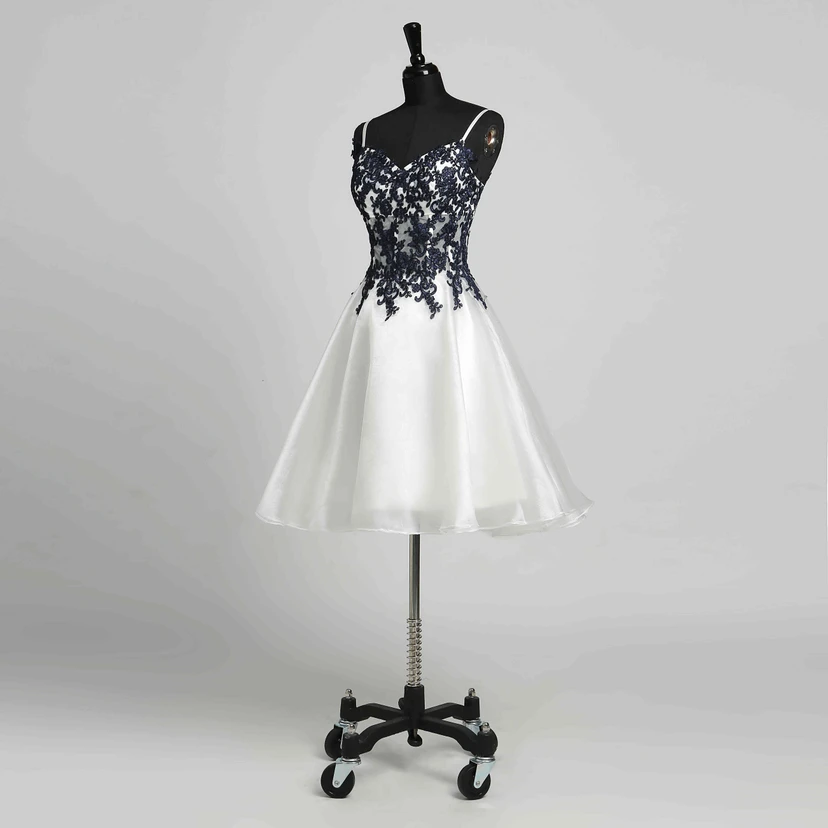 A-Line Sleeveless Short Mini Straps Elegant Romantic Organza Dress with Appliques view 3