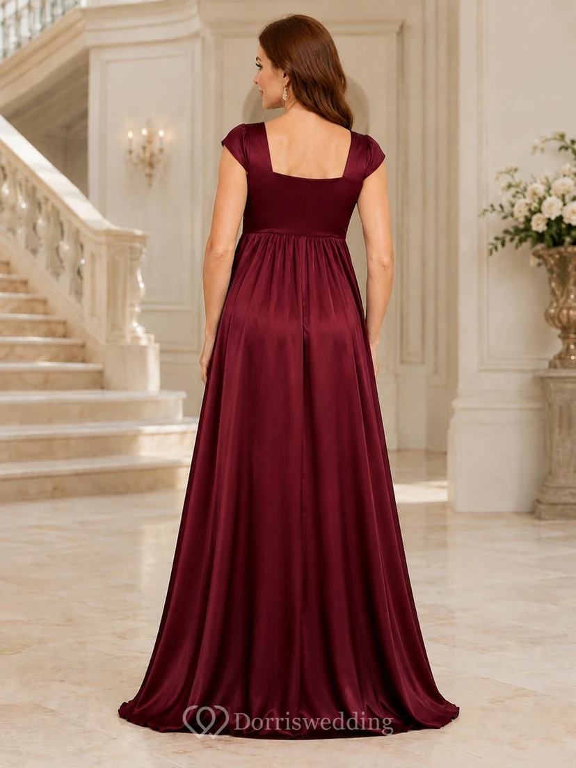 Robe de maternité longue en satin bordeaux à col carré et col carré view 2