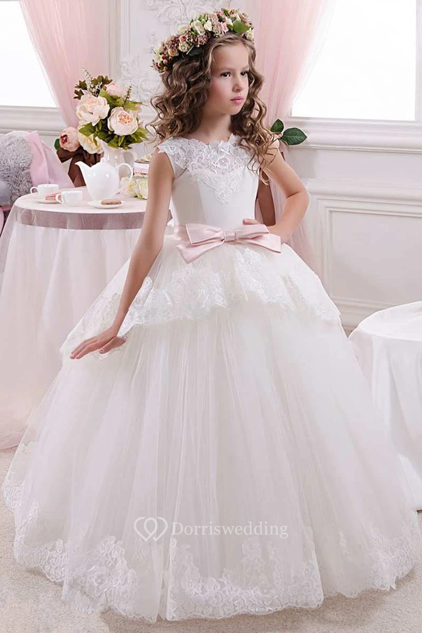 Ball Gown Floor-length High Neck Sleeveless Tulle Dress with Bow