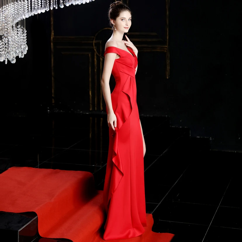 Banquet Evening Dress New Elegant Long One Shoulder Fishtail Host Dress Long Skirt view 2
