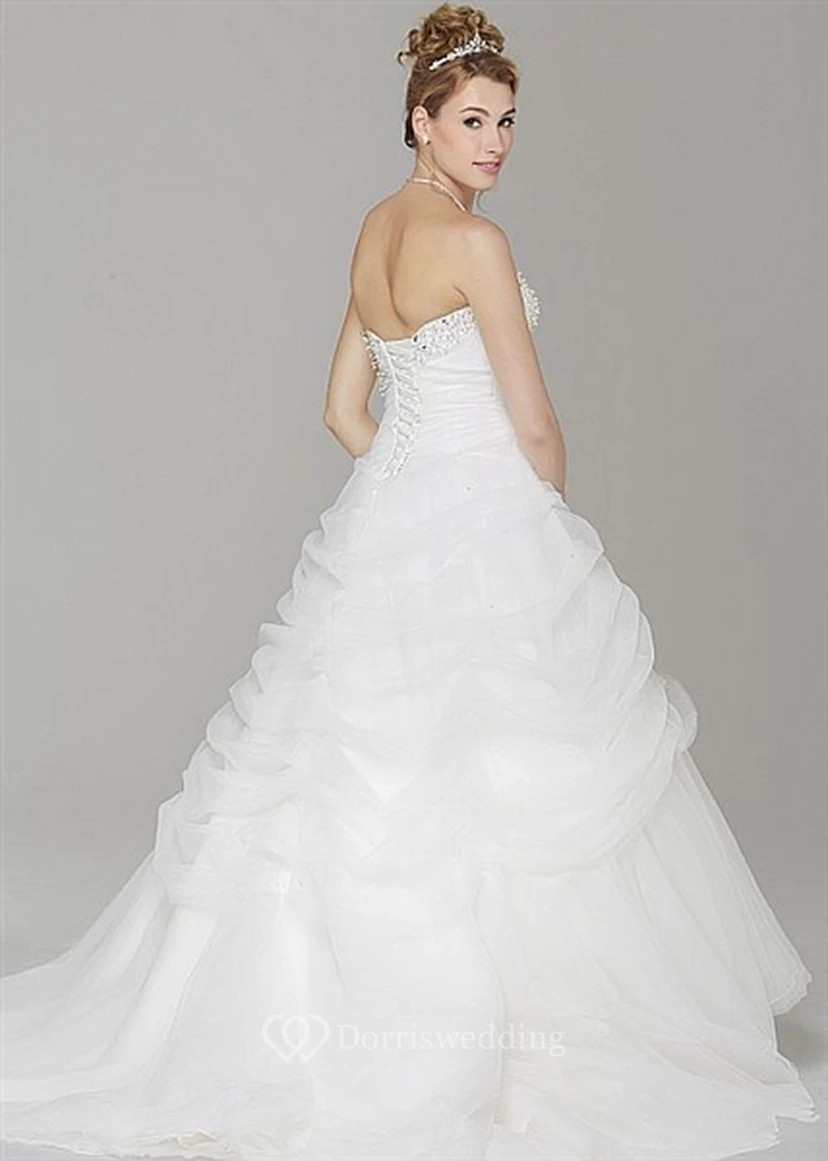 Ball Gown Maxi Pick-Up Strapless Sleeveless Tulle Wedding Dress With Beading view 2