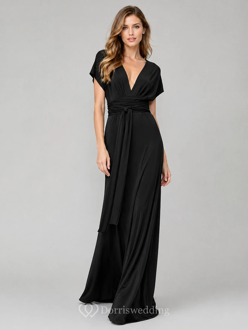 Robe de demoiselle d'honneur élégante d'inspiration grecque avec ceinture à nouer view 3