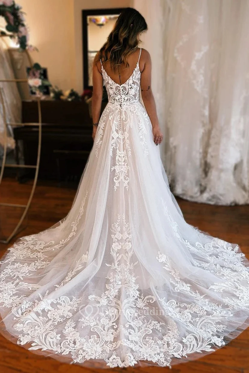 White Strapless Wedding Dress with Slit view 2