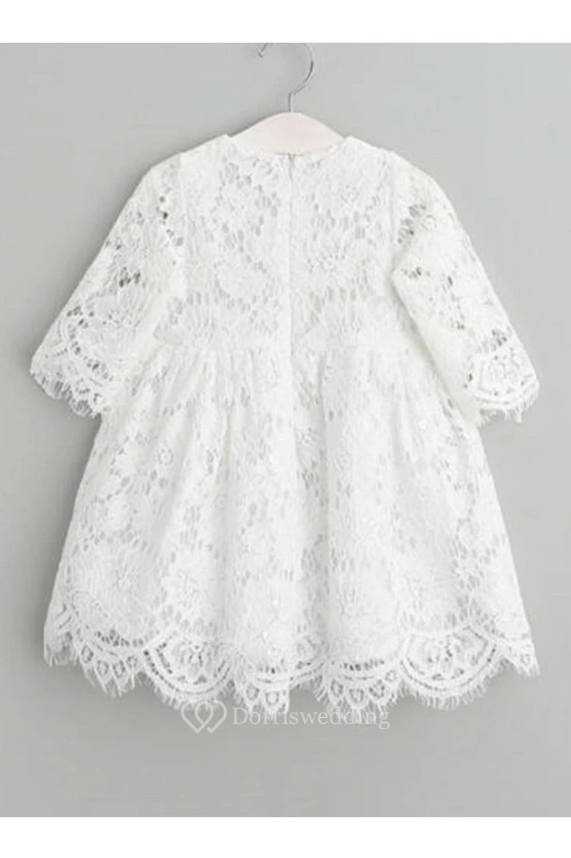Elegant All Lace Christening Gown With Zipper Back view 2