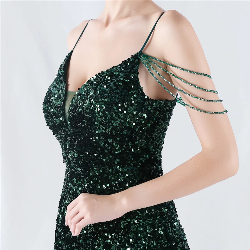Velvet-Bottom Gradient Sequined Sexy Beaded Suspender Evening Dress view 18