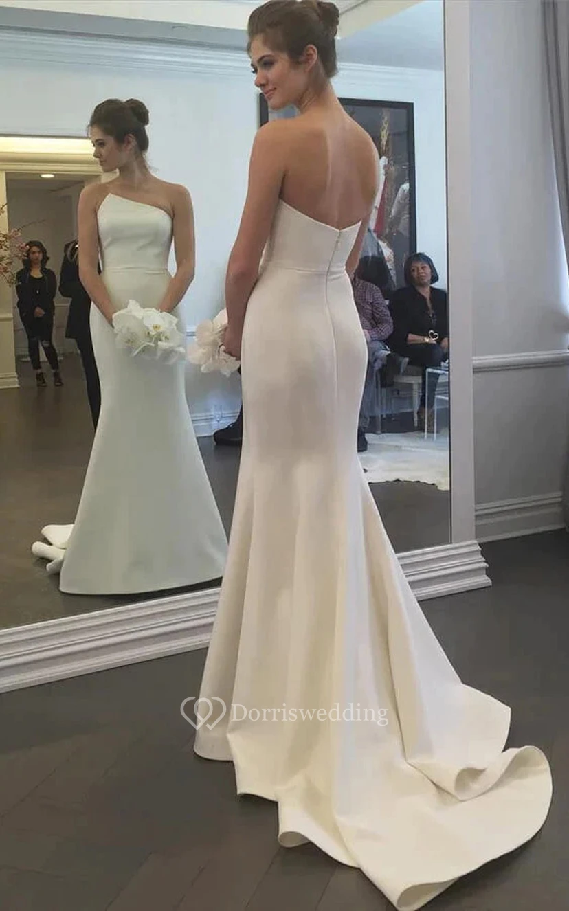 Simple Asymmetrical Sheath Solid Wedding Dress view 2
