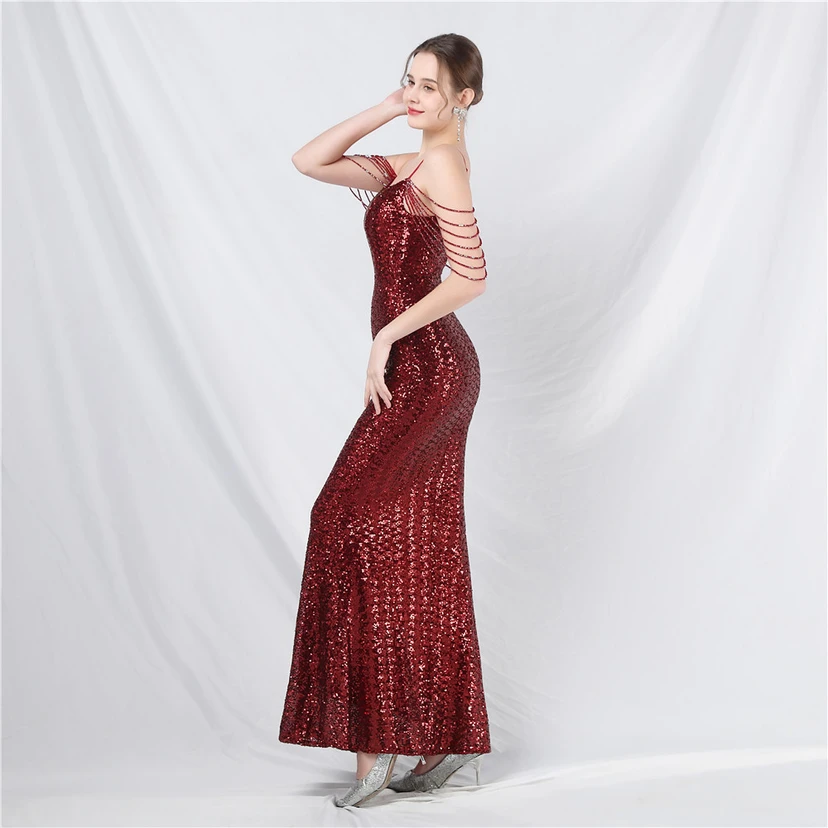 Robe de soirée longue à sequins et perles fantaisie view 31