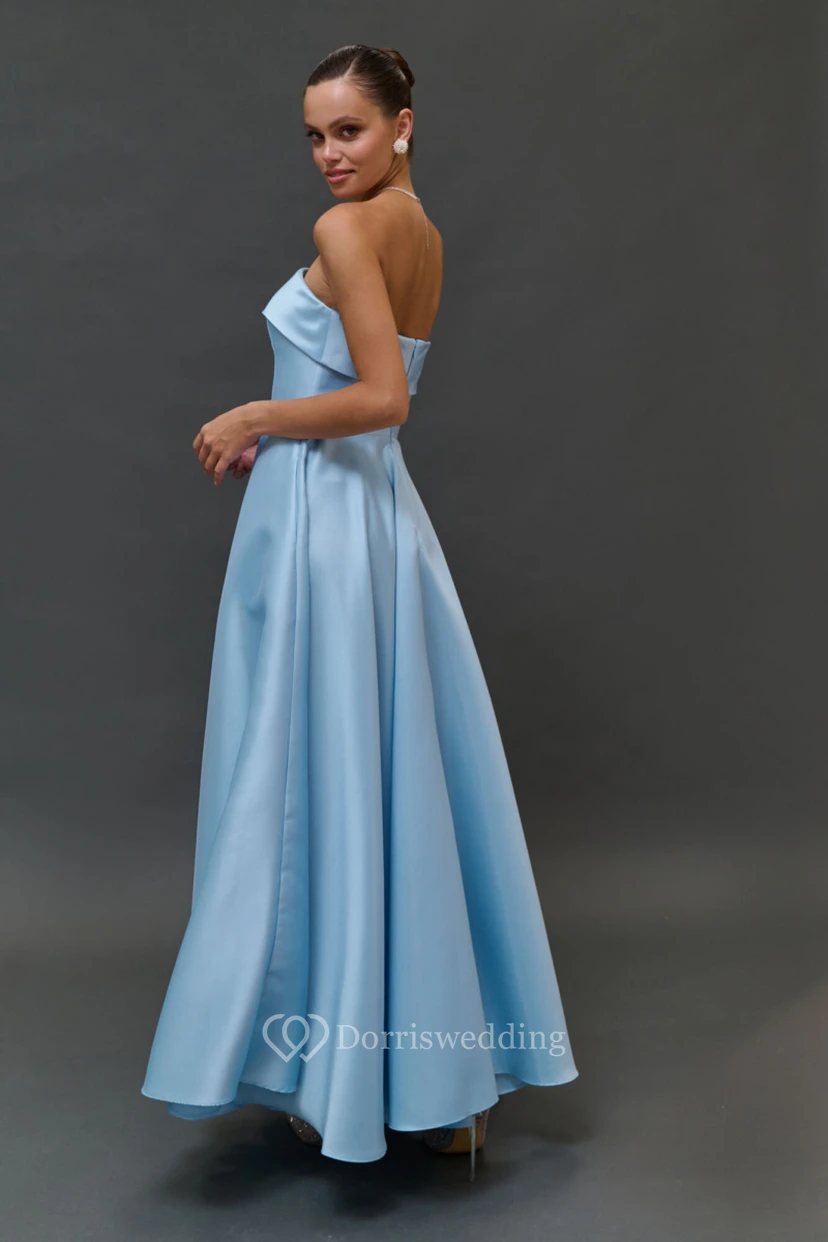 Strapless Floor-length A-line Simple Satin Dress view 2
