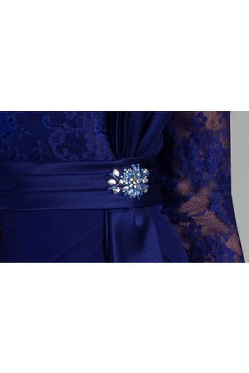 Etuikleid mit 3-4 Ärmeln, bodenlang, V-Ausschnitt, drapierter Spitze und Chiffon, passend zur Brautmutter, mit Brosche view 3