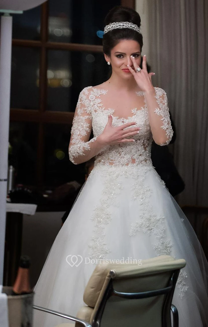 Delicate Tulle Lace Appliques Wedding Dress Zipper Button Back