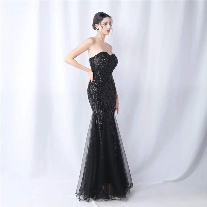 Positionierung Blumenschnitt Netz Pailletten Hochzeitsdinner Toast Party Abendkleid view 31