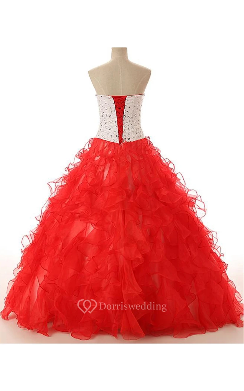 Ball Gown Long Sweetheart Beading Lace-Up Back Lace Sequins Organza Satin Dress view 3