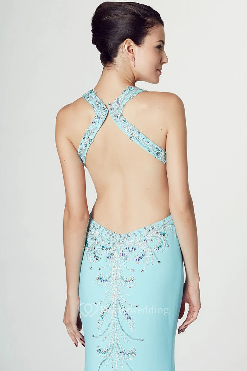 Halter Sleeveless Beaded Chiffon Prom Dress view 3
