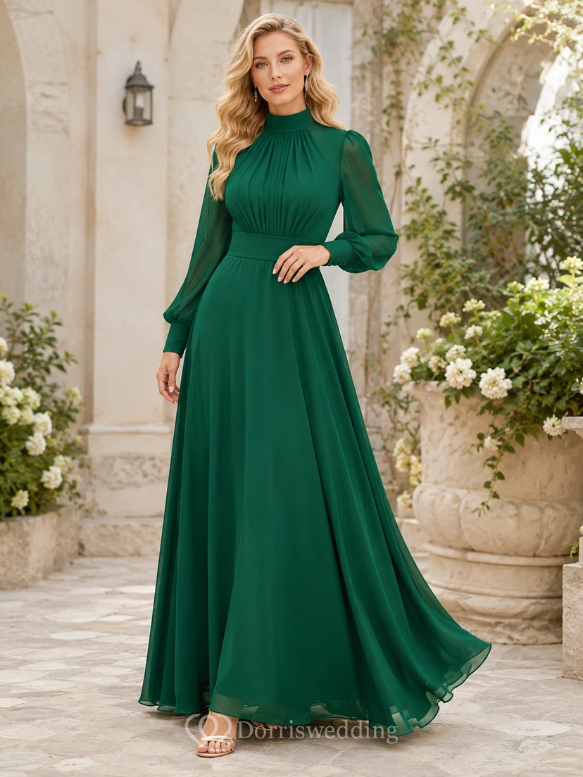 Dark Green High Neck Chiffon Formal Dress