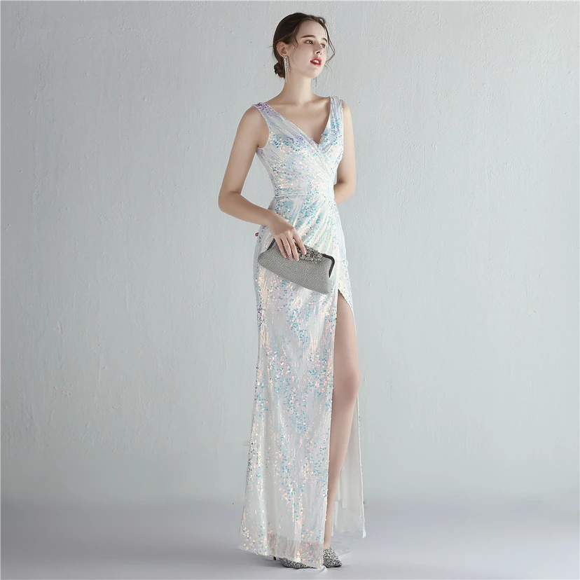 Nouvelle jupe longue fendue à sequins Aura Queen, style banquet de célébrités. view 30