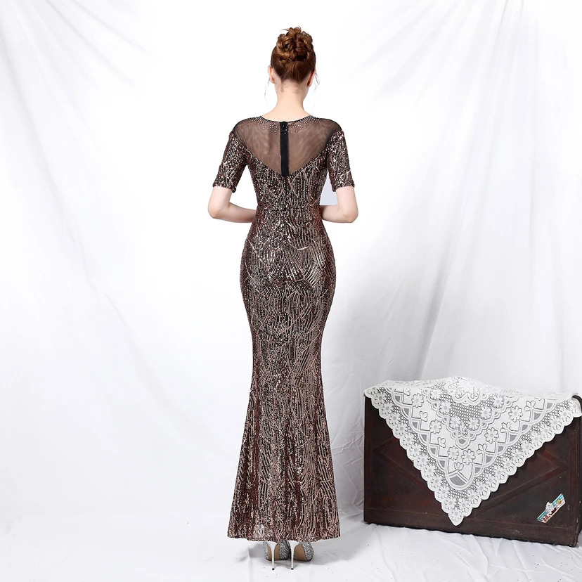 Elegantes, langärmeliges Paillettenkleid im Meerjungfrauenstil mit Meerjungfrauenschnitt – ein echter Hingucker! view 6