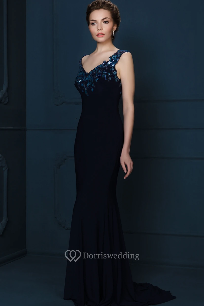 Floor-Length Crystal Sleeveless V-Neck Chiffon Evening Dress view 3
