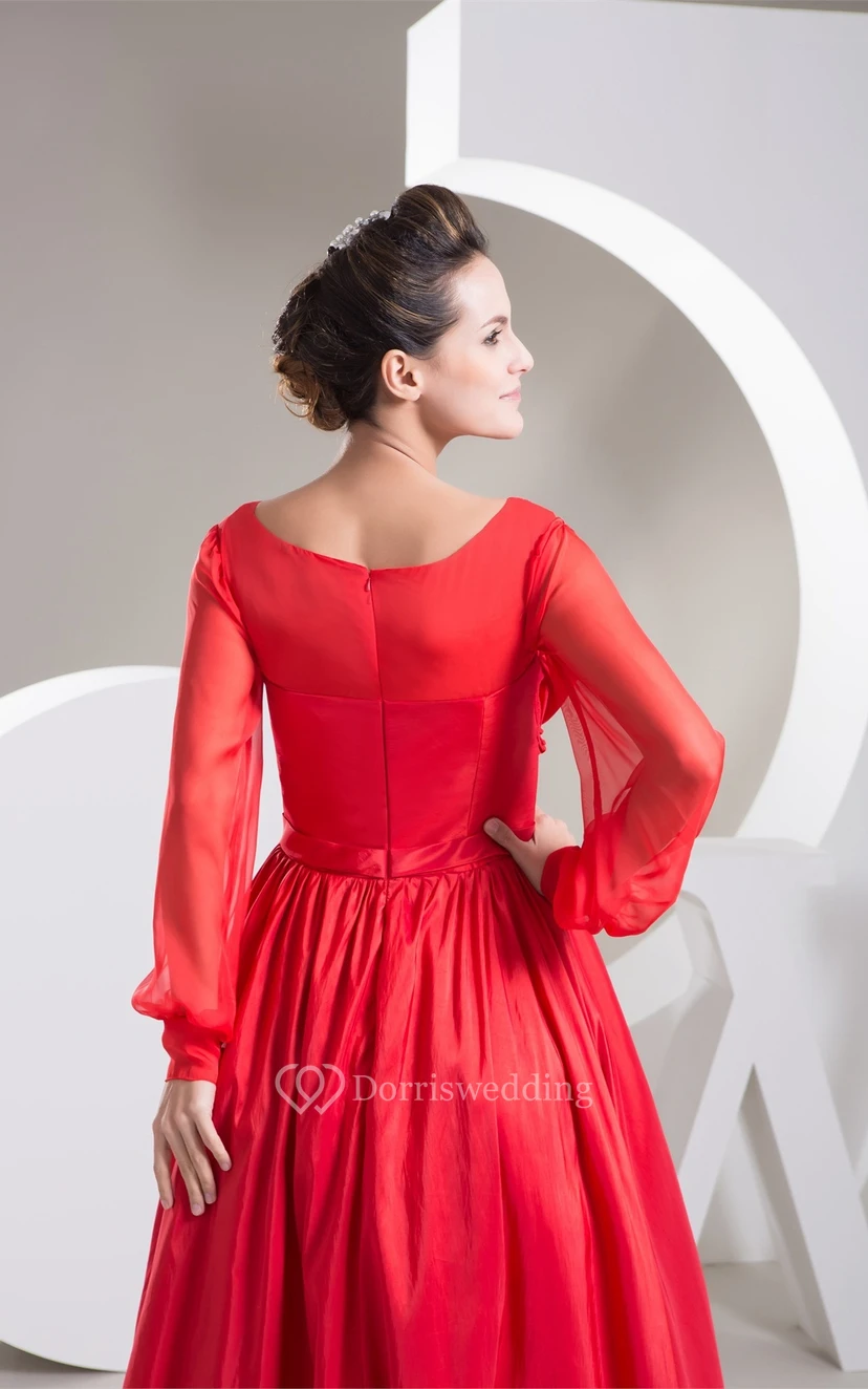 Long-Sleeve A-Line Maxi Pleats and Gown With Bow view 6
