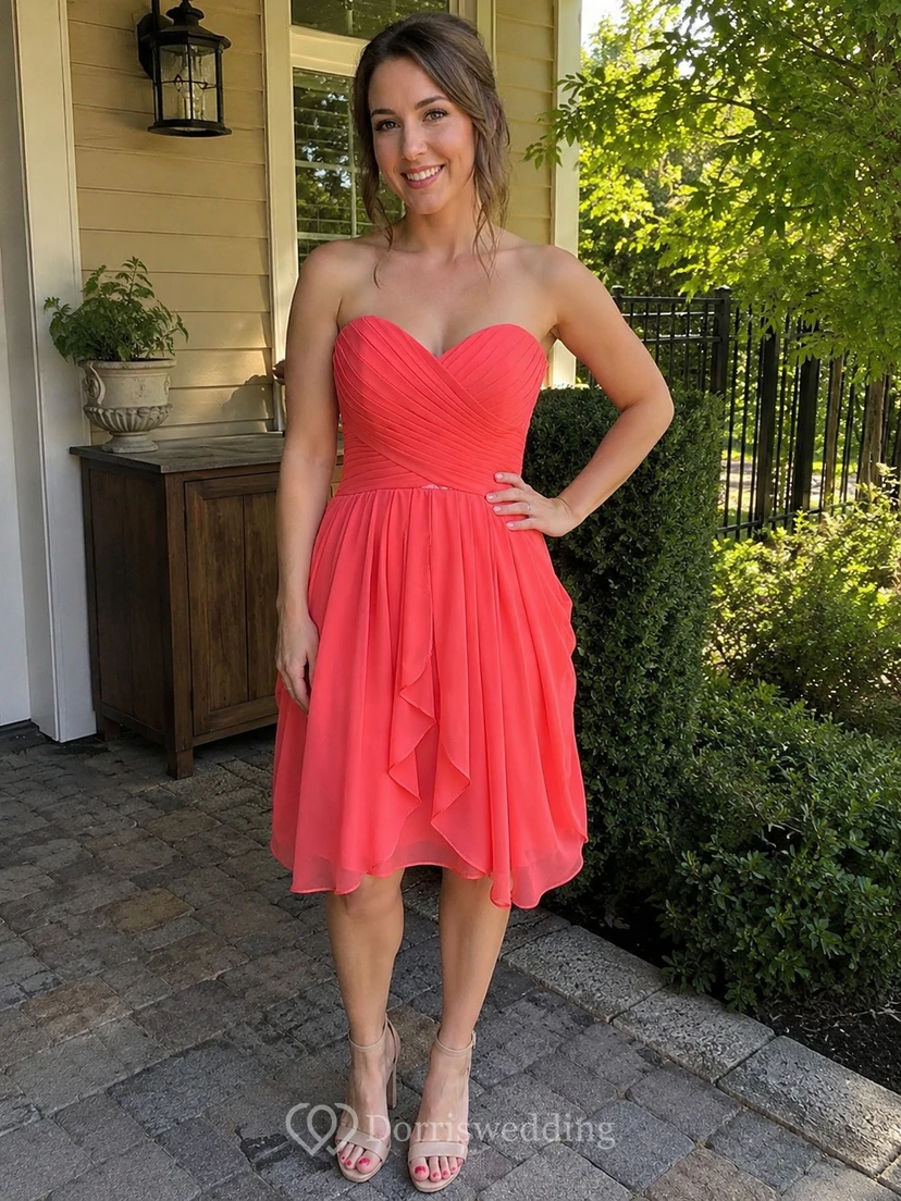 Sweetheart A-line Ruffled Short Chiffon Dress view 9