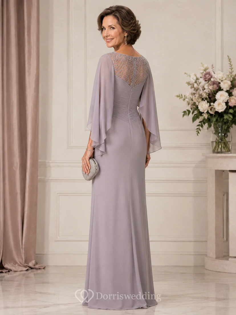 Lavender Beaded Cape Mother Gown Lavender Bateau Jewel Sheath Floor-length view 2