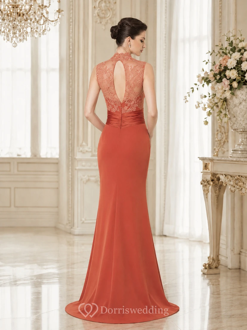 Sheath V-Neck Bowed Floor-Length Sleeveless Jersey&Lace Prom Dress With Appliques view 2