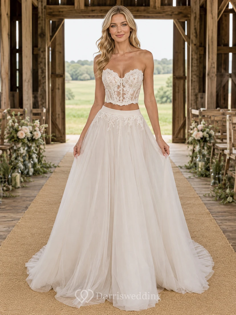 Two Piece Lace Up Corset Barn A Line Gown