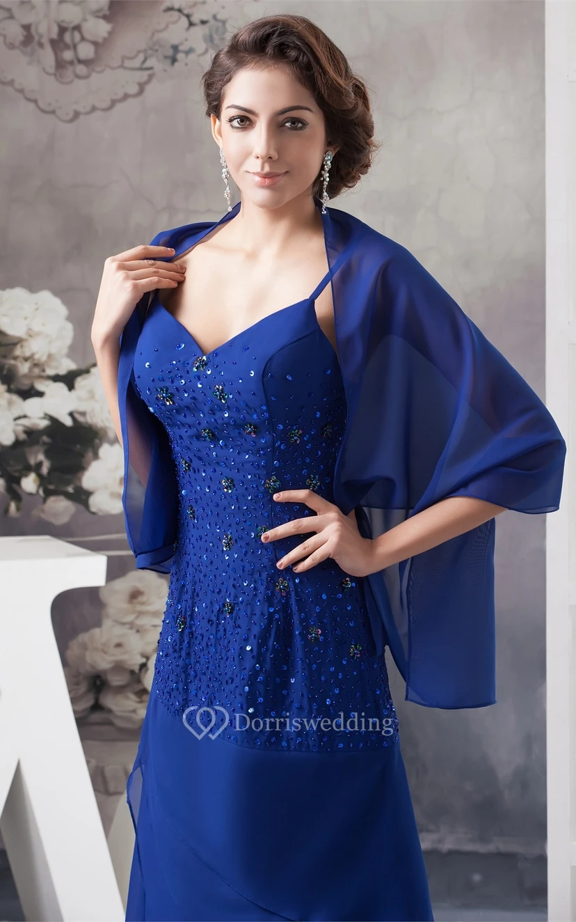 Spaghettiträger-Chiffonkleid in Bodenlänge mit Perlenstickerei view 8