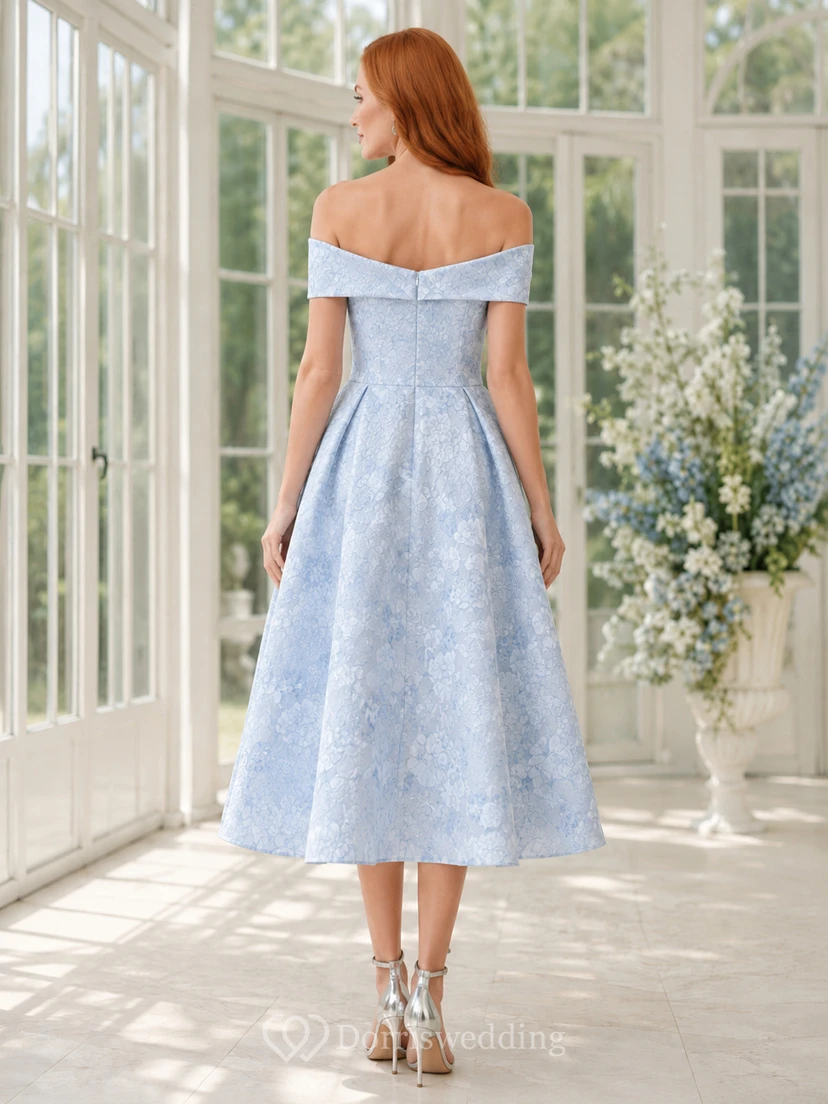 Sky Blue Off-the-shoulder Lace Tea Dress view 2