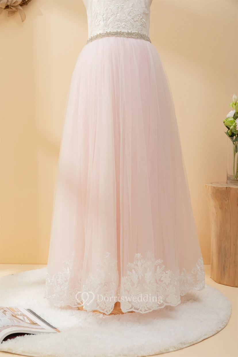 Angel Lace Scoop-neck Sleeveless Tulle Beaded Applique Flowergirl Dress view 10