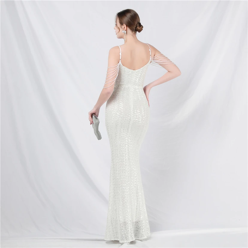 Robe de soirée longue à sequins et perles fantaisie view 51