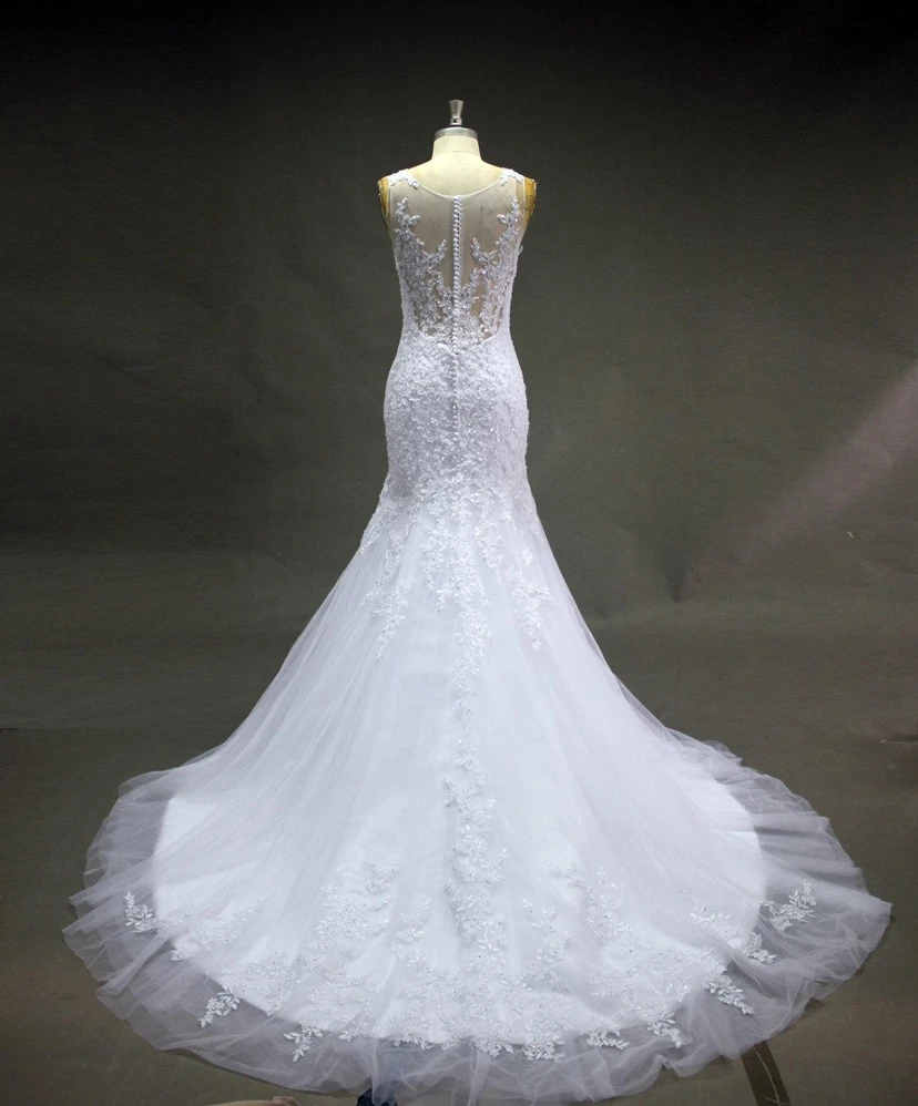Sleeveless Scoop Neck Mermaid Lace Dress With Tulle Skirt view 3