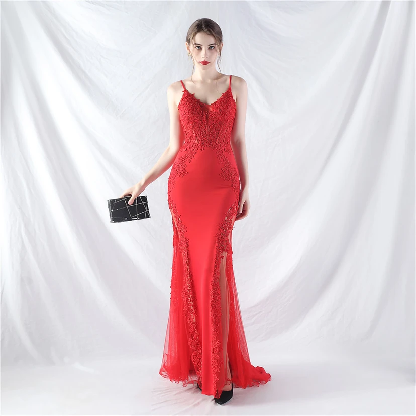 Spitzen-Abendkleid mit heißer Diamant- und Fischgrätenmuster-Weste, tiefem Taillenausschnitt, schulterfreiem Design und kurzer Schleppe view 38